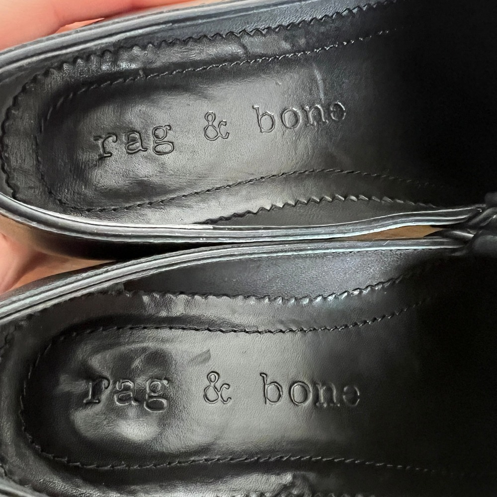 Rag‎ & Bone Black Leather Penny Loafers Women Size 37.5 Classic Slip On Shoes - Picture 10 of 12